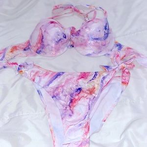 2 piece marble print push up bikini